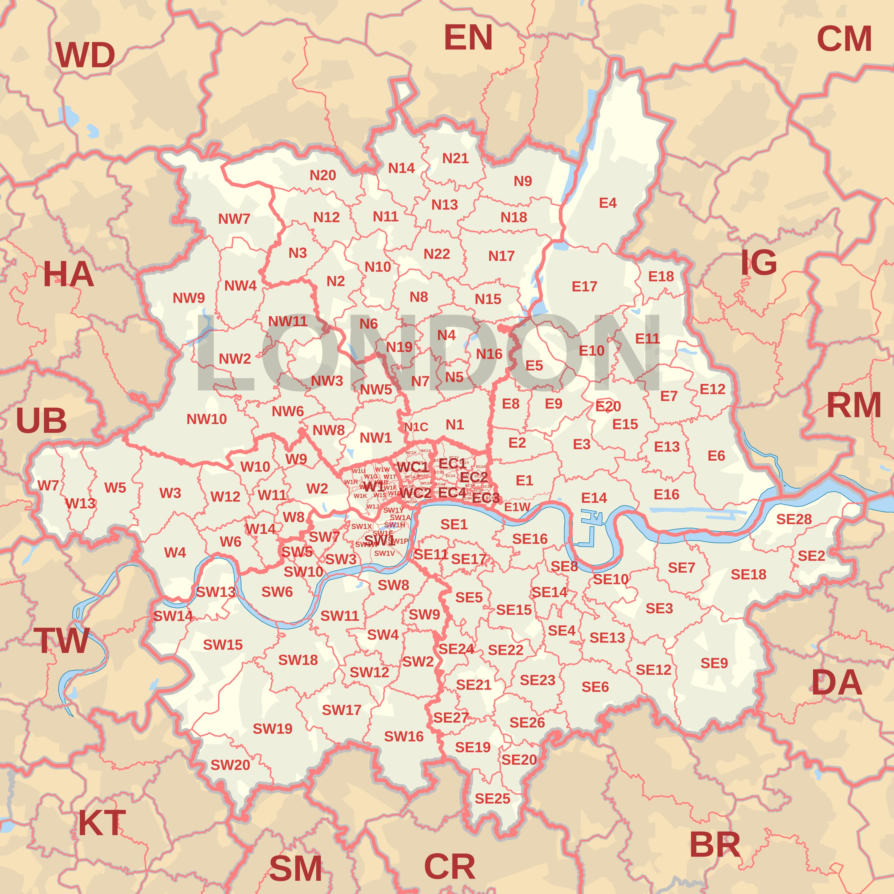 London post town coverage map